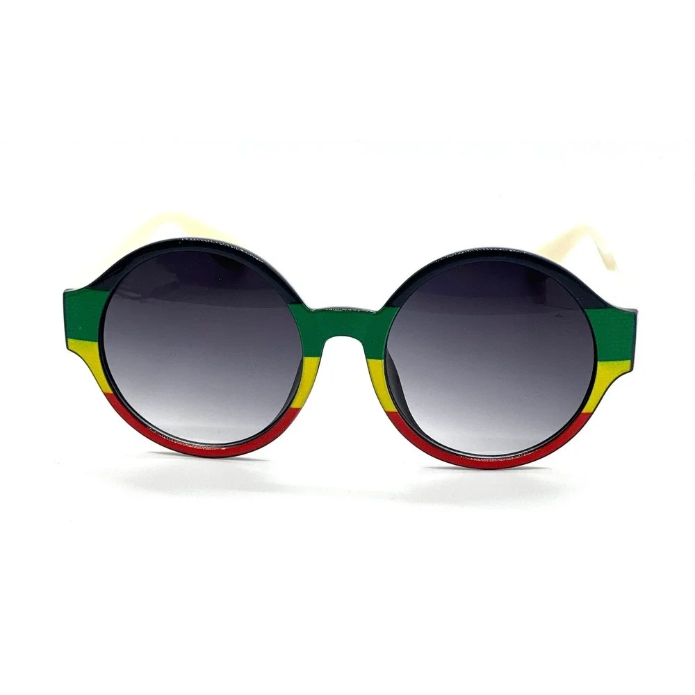Rasta Sunglasses Round Frame Reggae Colors Funky Fashion Shades Women Retro‎ New